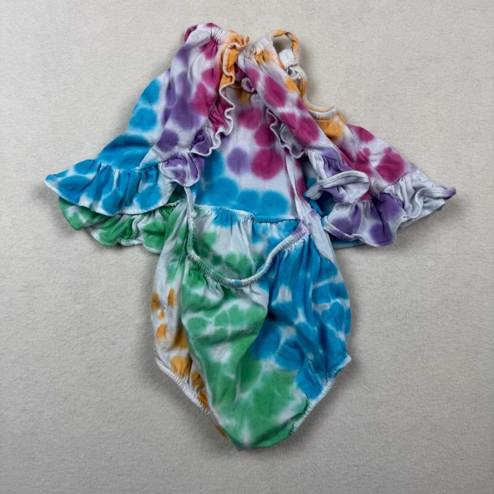Ralph‎ Lauren Baby Girl Tie Dye Halter Bodysuit Romper 3M Rainbow Ruffle Polo